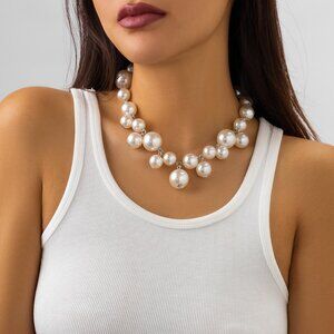 Punk Pearl Necklace | Exaggerated Chunky Beads and Adjustable Chain | Edgy Festi
